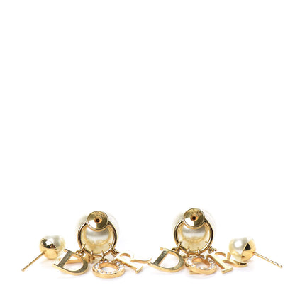 Christian Dior Pearl Crystal Tribal Logo Charms Earrings Gold 3 of 4