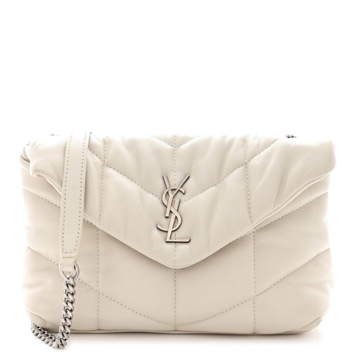 Lambskin Quilted Toy Loulou Puffer Monogram Chain Satchel Blanc Vintage