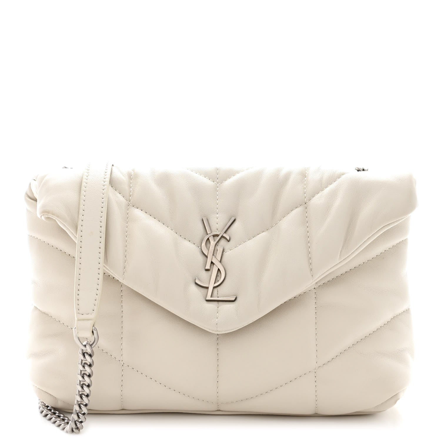 Saint Laurent Lambskin Quilted Toy Loulou Puffer Monogram Chain Satchel Blanc Vintage 1 of 10