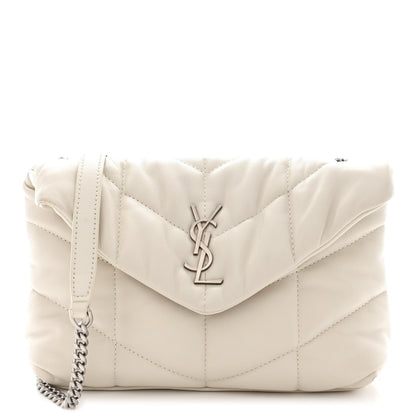 Saint Laurent Lambskin Quilted Toy Loulou Puffer Monogram Chain Satchel Blanc Vintage 1 of 10