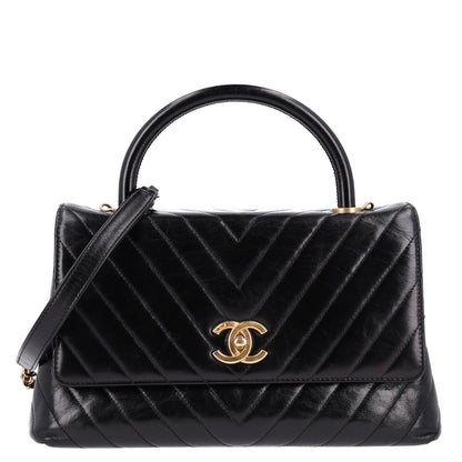 Chanel Aged Calfskin Chevron Quilted Small Coco Handle Flap Black 1 of 11