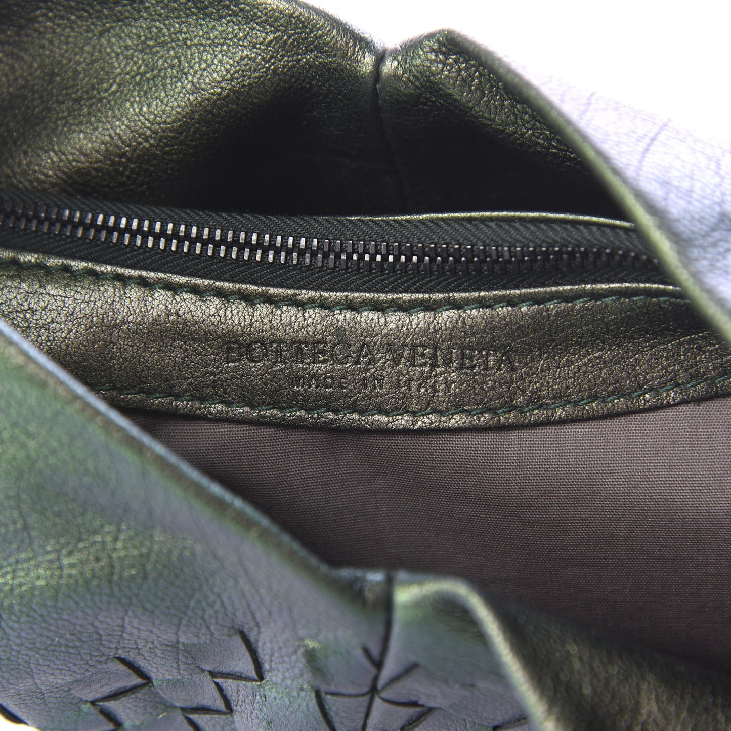 Iridescent Nappa Intrecciato Aquilone Fortune Cookie Hobo Green
