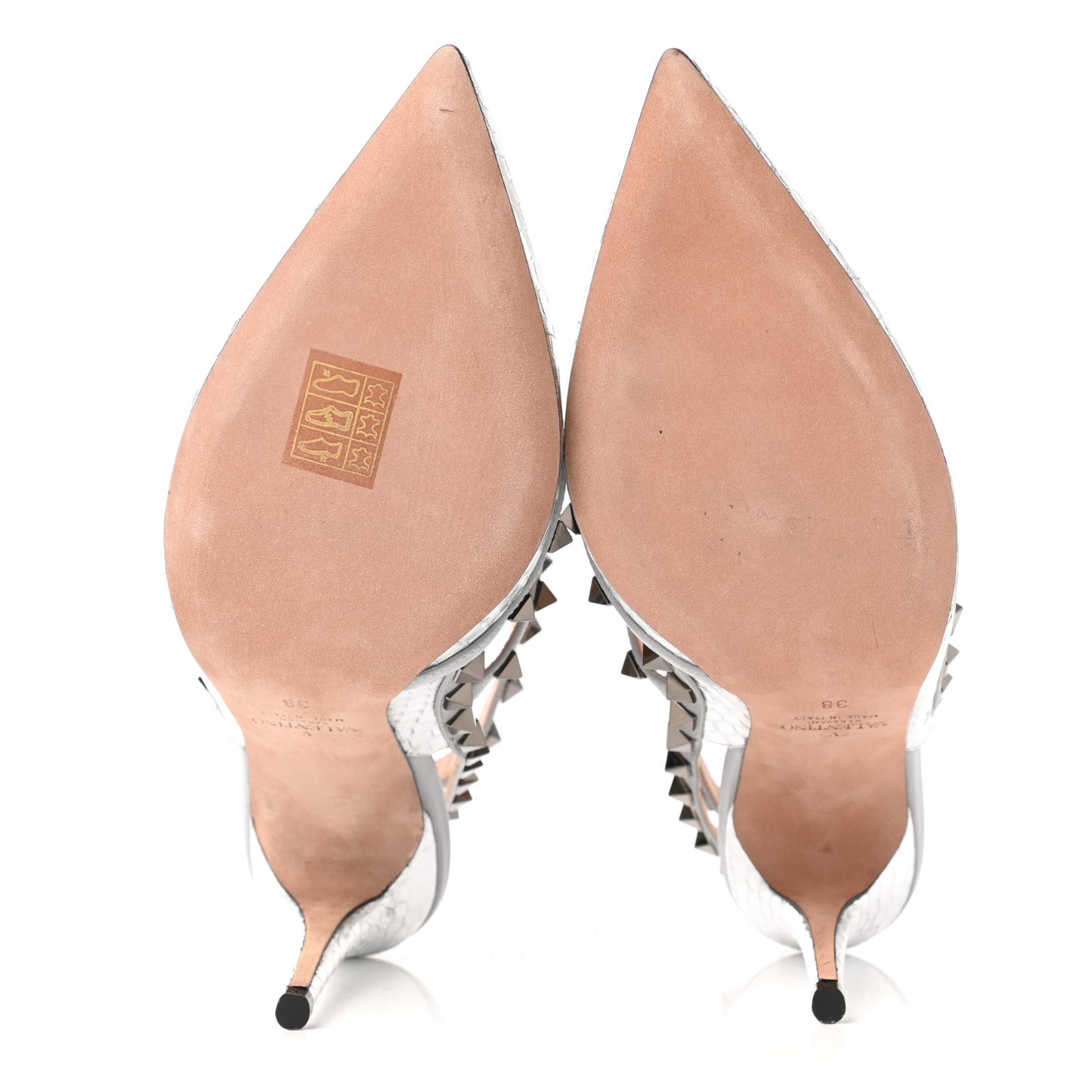 Metallic Watersnake Rockstud Ankle Strap 100mm Pumps 38 Silver Pastel Grey