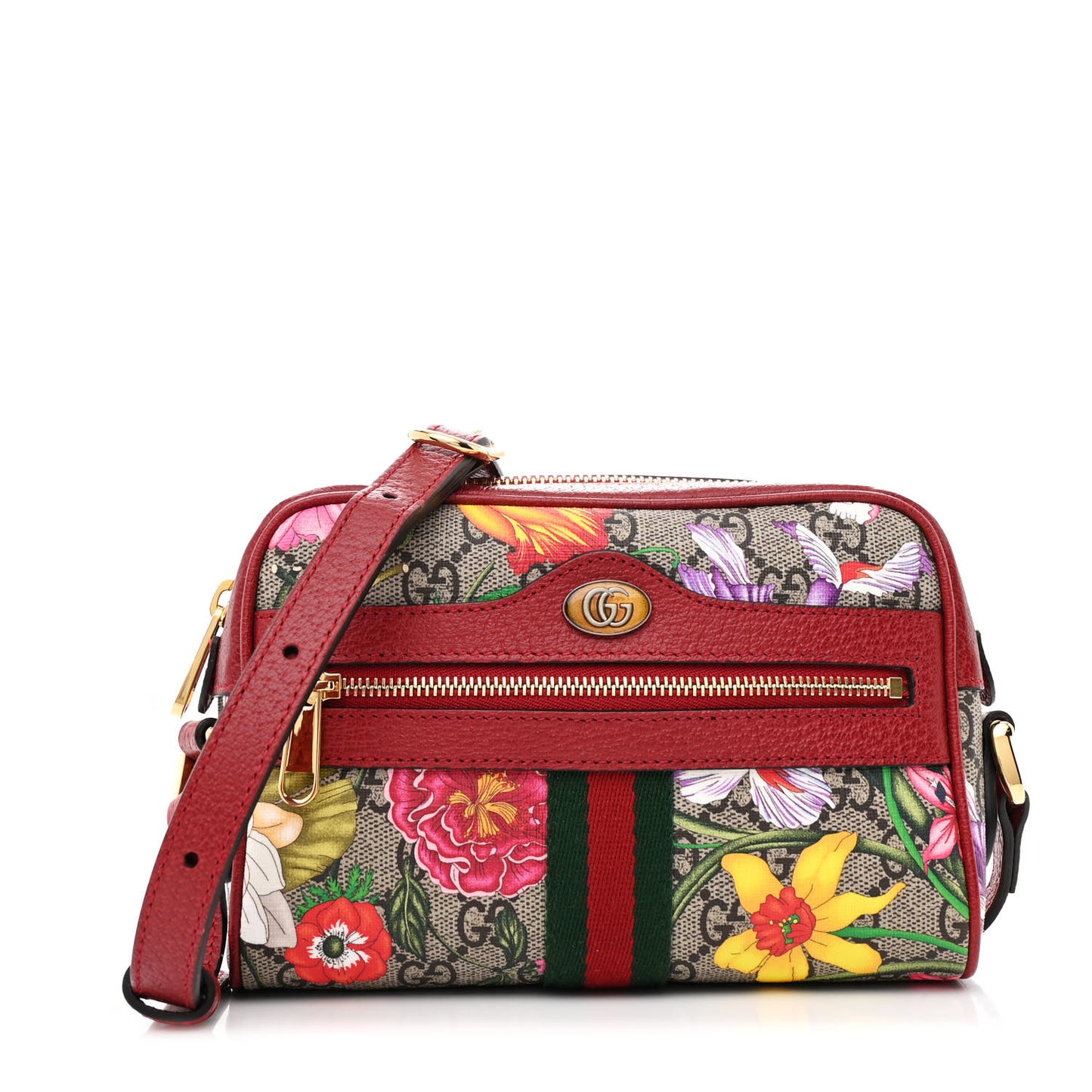 GG Supreme Monogram Flora Web Mini Ophidia Shoulder Bag Red