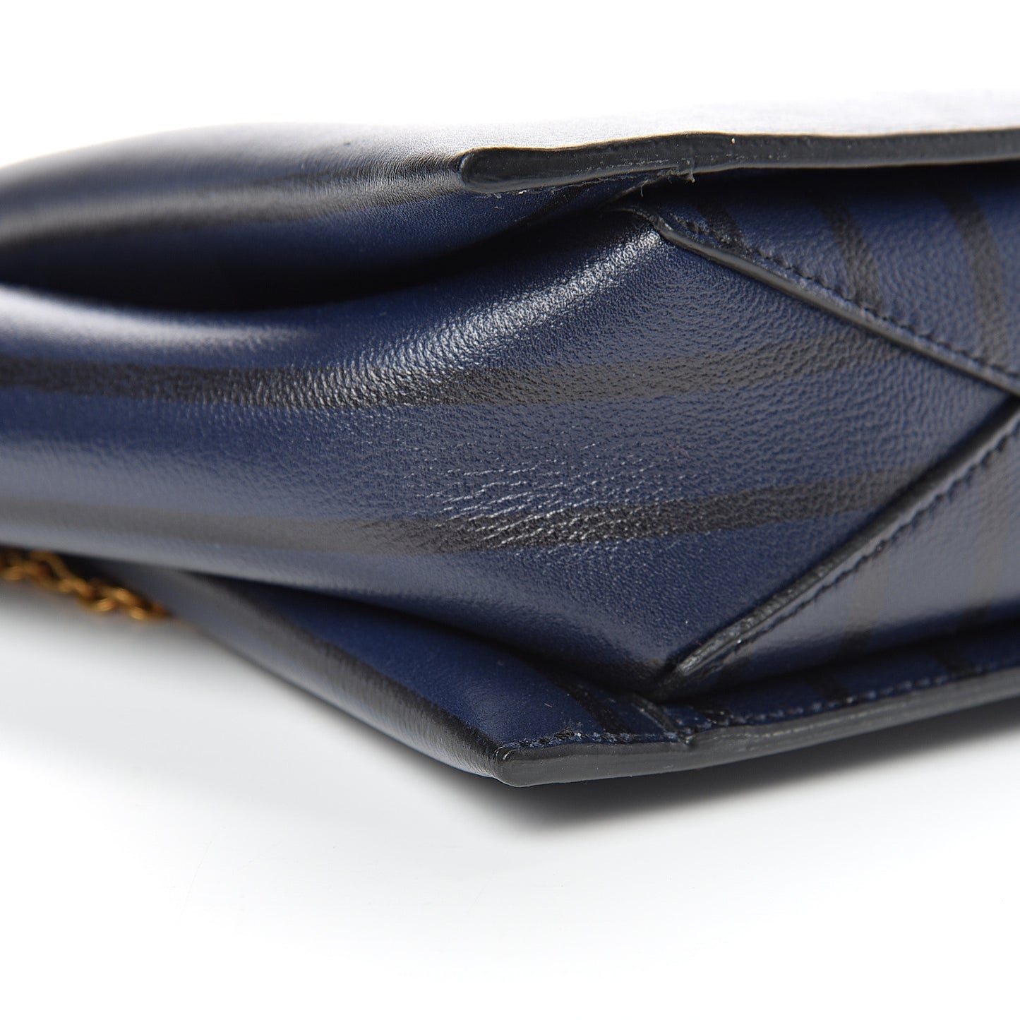 Grained Calfskin Striped Tri-Fold Clutch Midnight