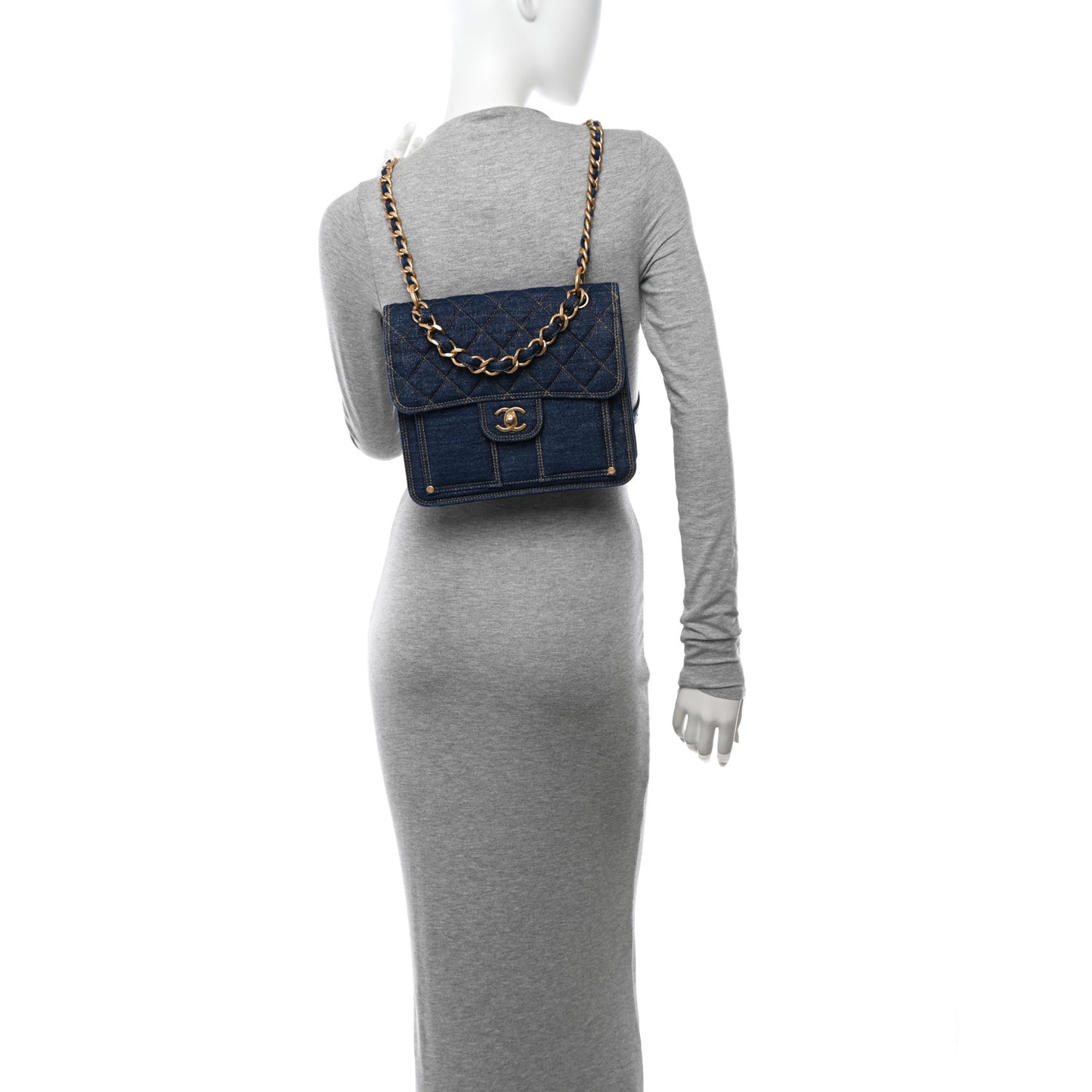 Denim Quilted Double You Backpack Blue Golden