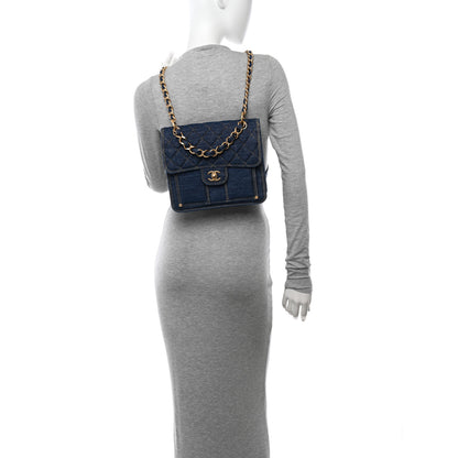 Chanel Denim Quilted Double You Backpack Blue Golden 2 of 12
