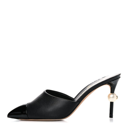Chanel Goatskin Patent Cap Toe Pearl Mule 37 Black 1 of 13