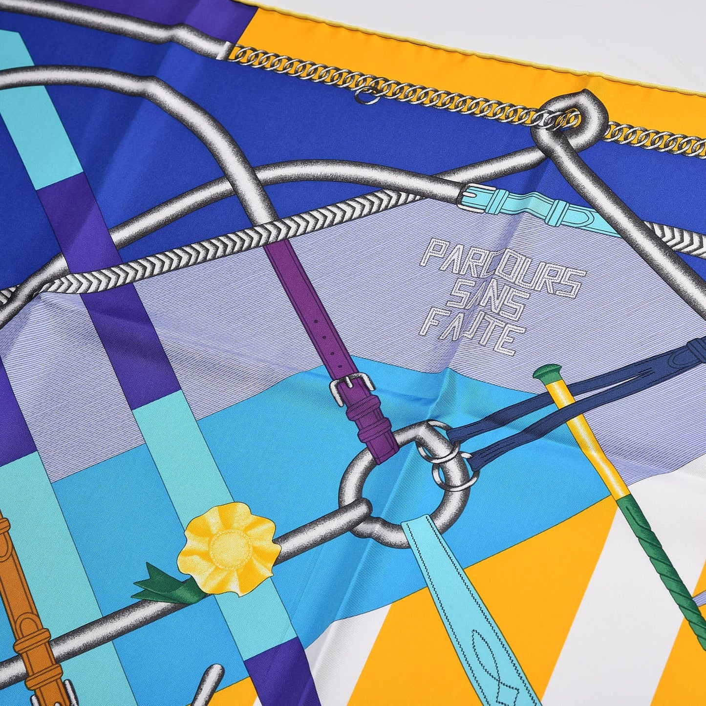 Silk Parcours Sans Faute Scarf 90 Bleu Jaune Turquoise