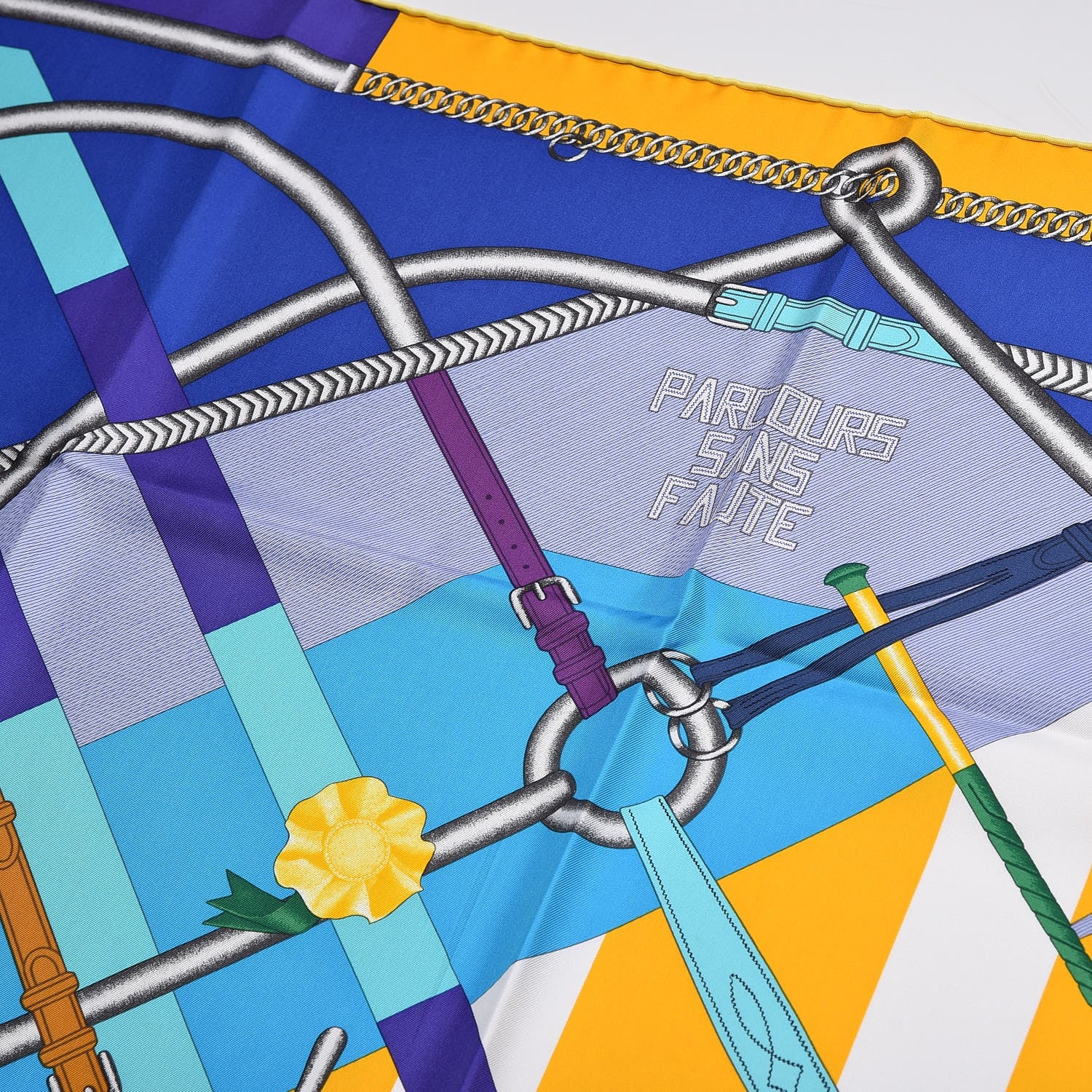 Hermes Silk Parcours Sans Faute Scarf 90 Bleu Jaune Turquoise 4 of 7