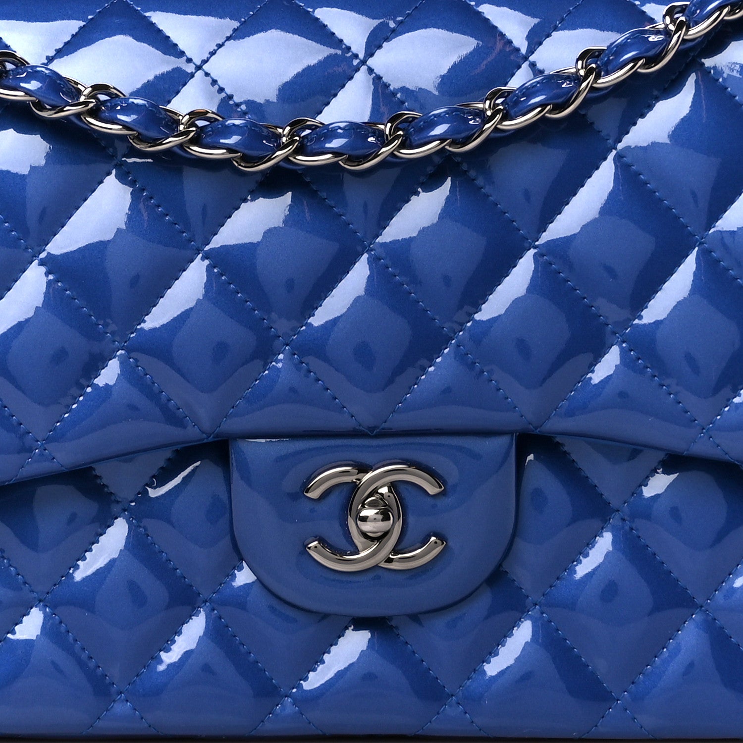 Chanel Patent Calfskin Quilted Jumbo Double Flap Blue 9 of 11