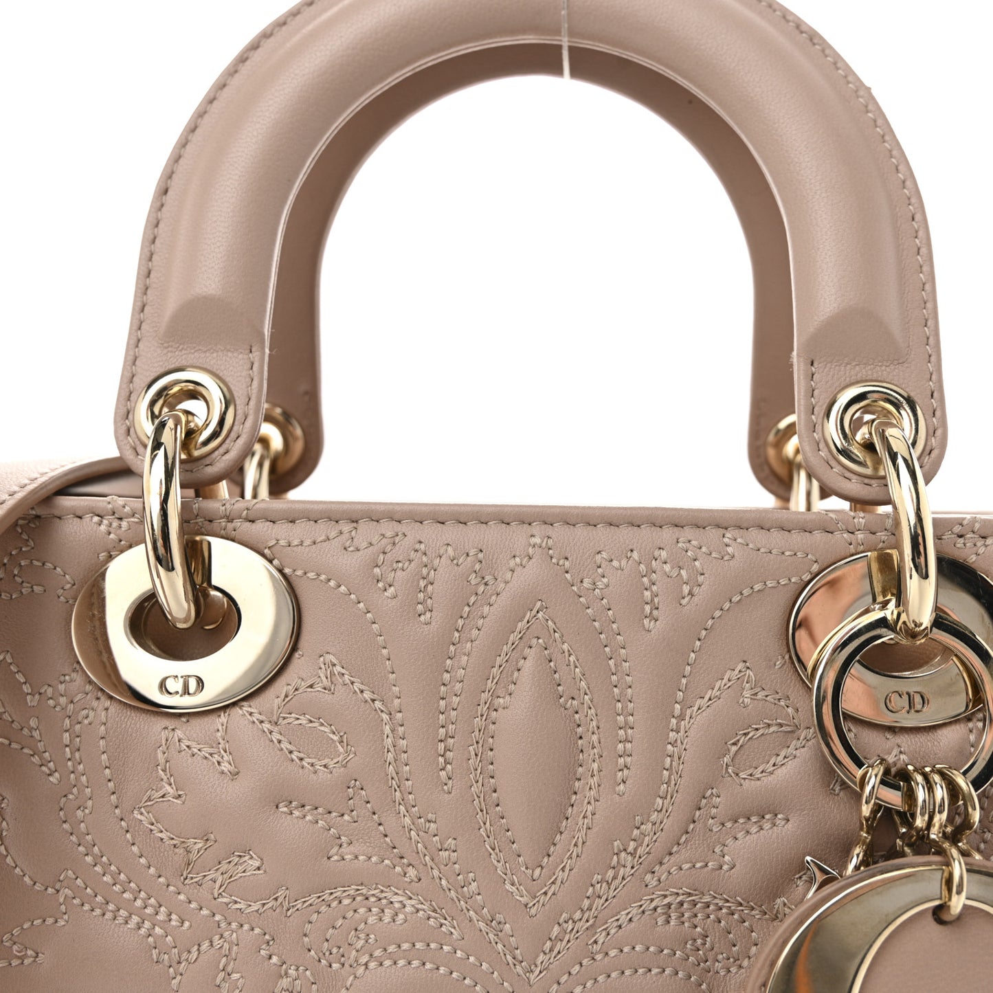 Calfskin Ornamental Embroidered Small Lady Dior Rose Des Vents