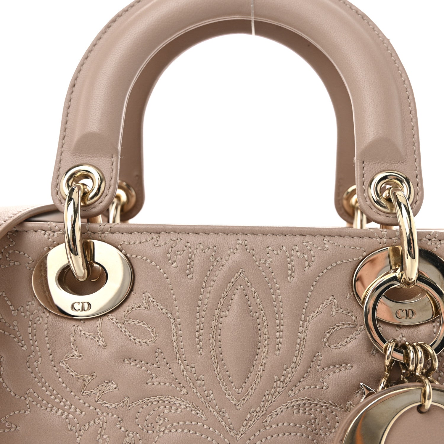 Christian Dior Calfskin Ornamental Embroidered Small Lady Dior Rose Des Vents 7 of 9
