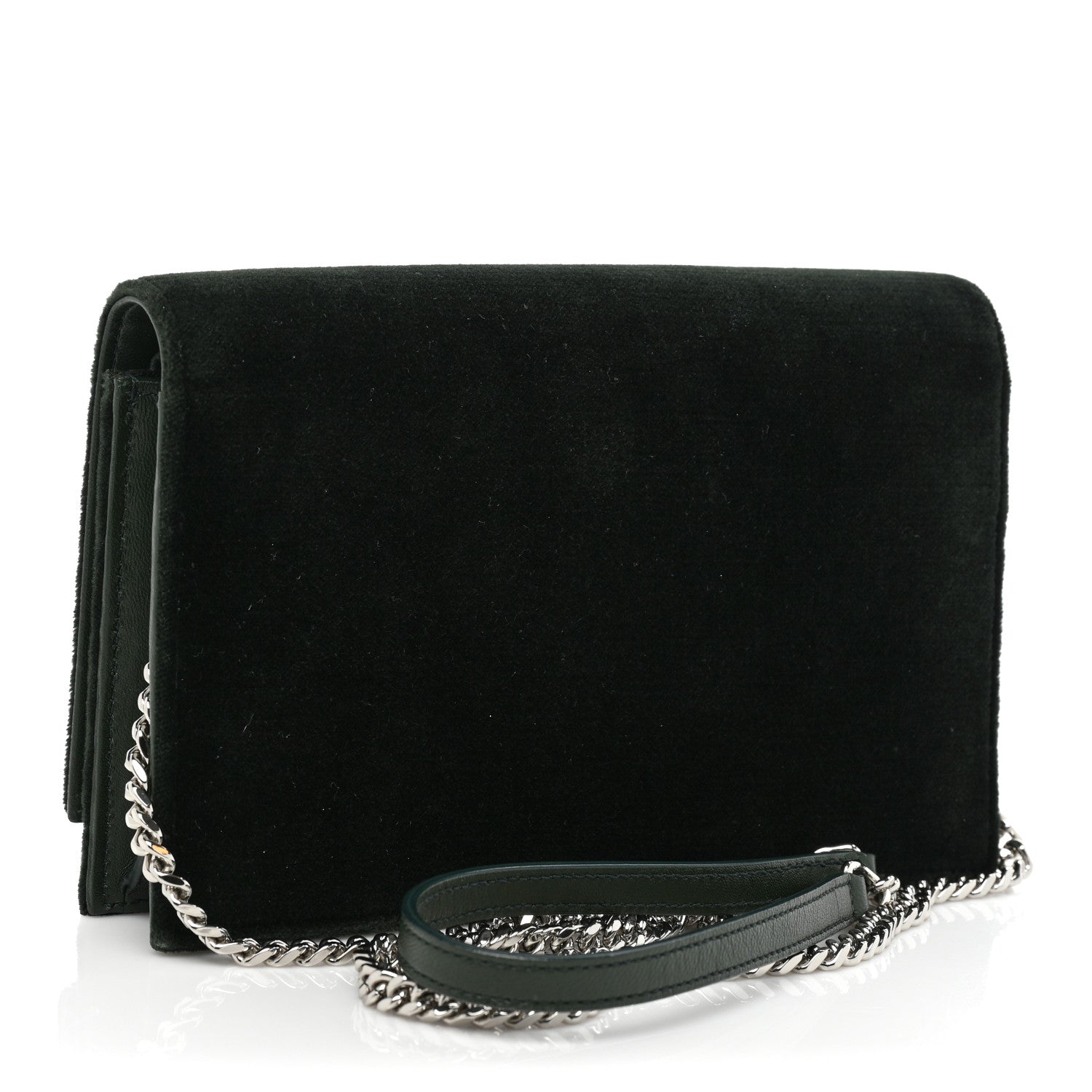 Saint Laurent Velvet Crystal Monogram Kate Tassel Chain Wallet Dark Green 3 of 20
