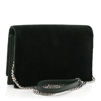 Saint Laurent Velvet Crystal Monogram Kate Tassel Chain Wallet Dark Green 3 of 20