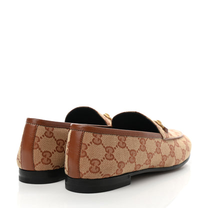 Gucci Canvas GG Monogram Horsebit Womens Jordaan Loafers 37.5 Beige Ruggine Rust 4 of 8