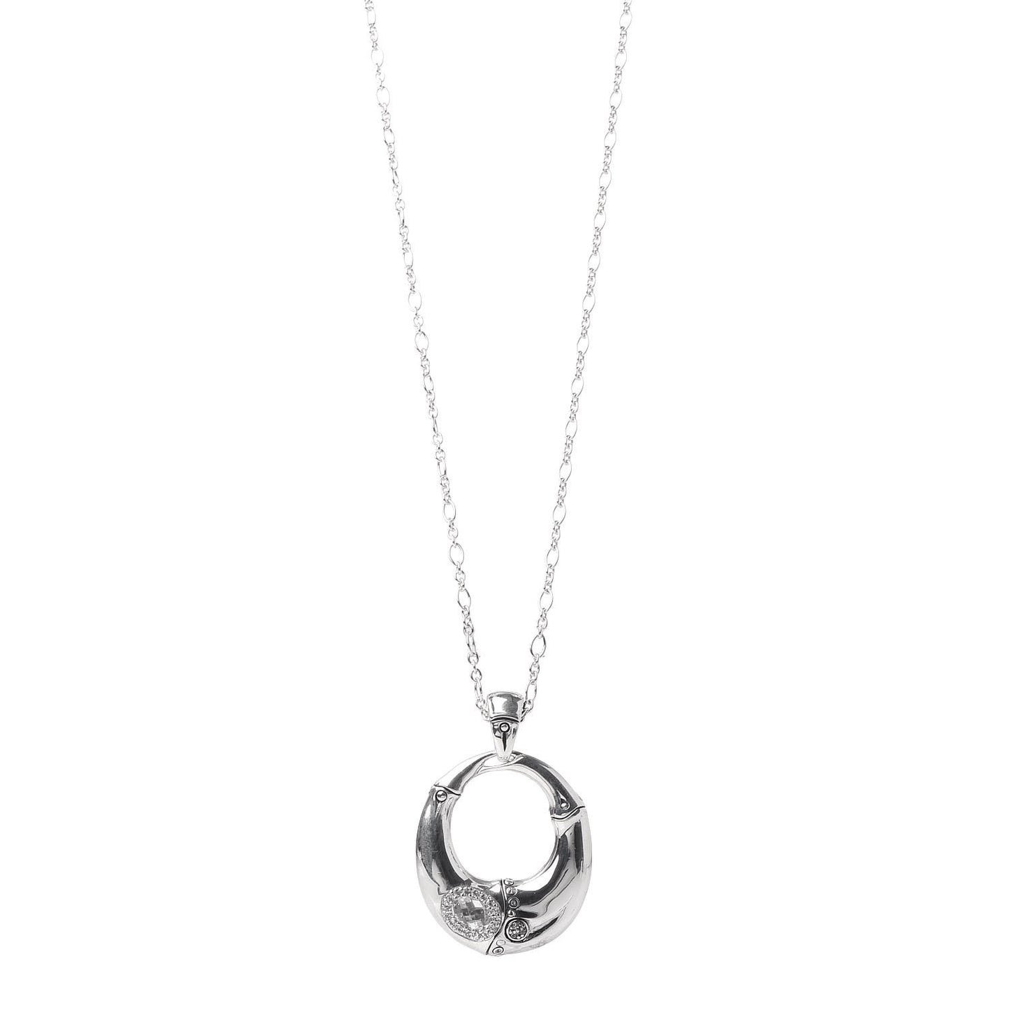 Sterling Silver White Topaz Batu Bamboo Pendant Necklace
