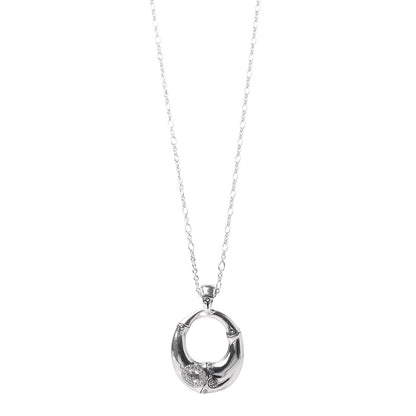 John Hardy Sterling Silver White Topaz Batu Bamboo Pendant Necklace 1 of 7