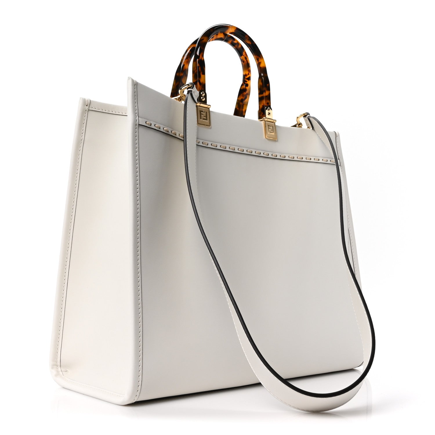Fendi Vitello King Plexiglass Elaphe Snakeskin Print Logo Medium Fendi Sunshine Shopper Tote Ice White 3 of 9