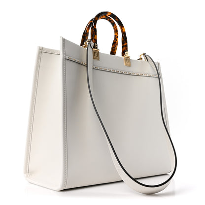 Fendi Vitello King Plexiglass Elaphe Snakeskin Print Logo Medium Fendi Sunshine Shopper Tote Ice White 3 of 9