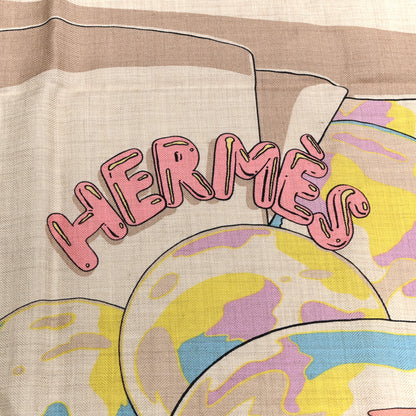 Hermes Cashmere Silk Locomotion Shawl 140 Naturel Vert Jaune 2 of 5