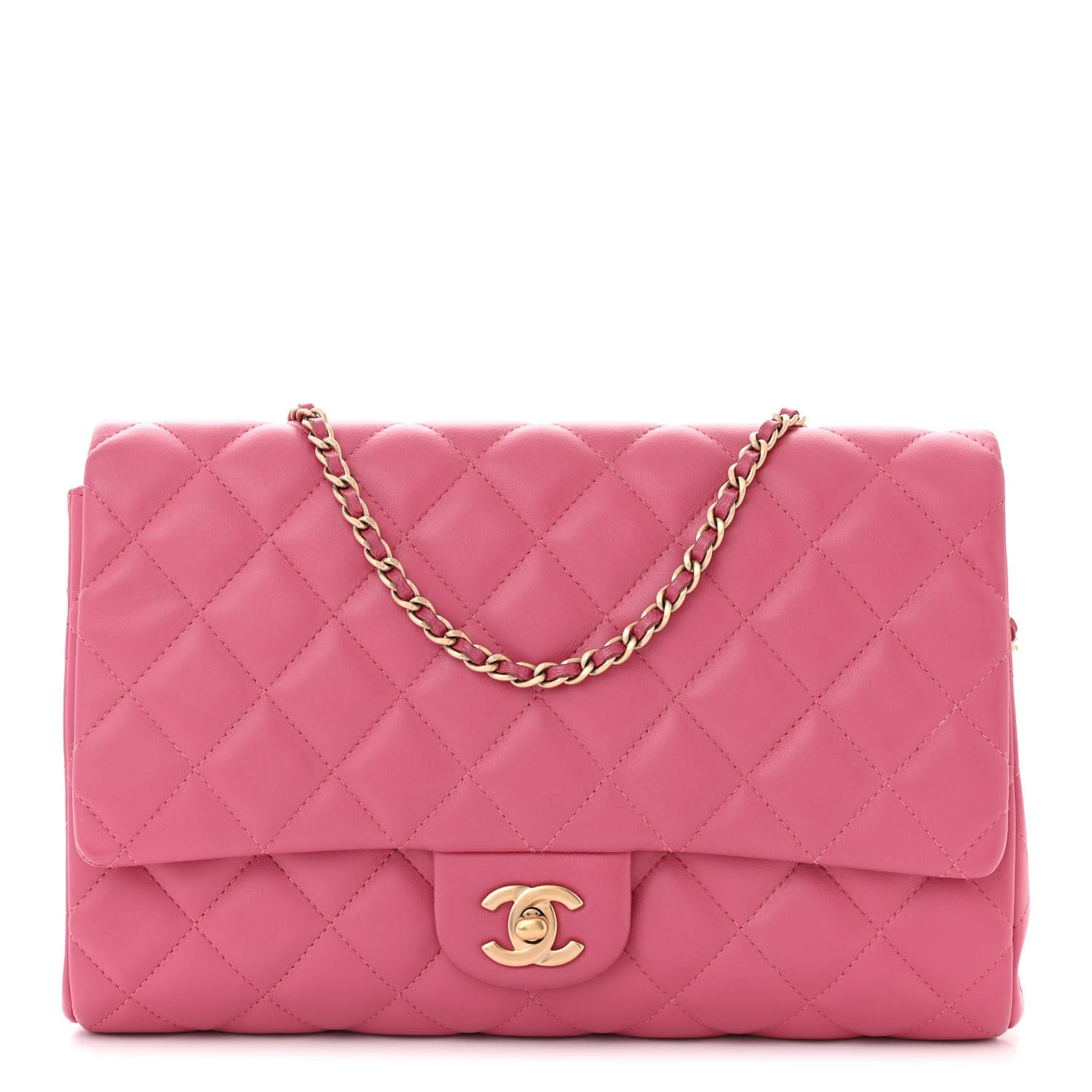 Lambskin Quilted Clutch With Chain Flap Pink