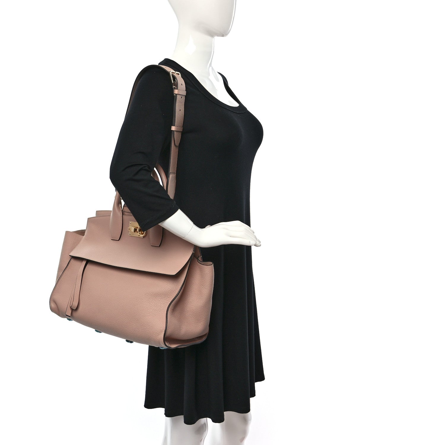 Salvatore Ferragamo Grained Calfskin Medium Studio Top Handle Bag Beige 2 of 12