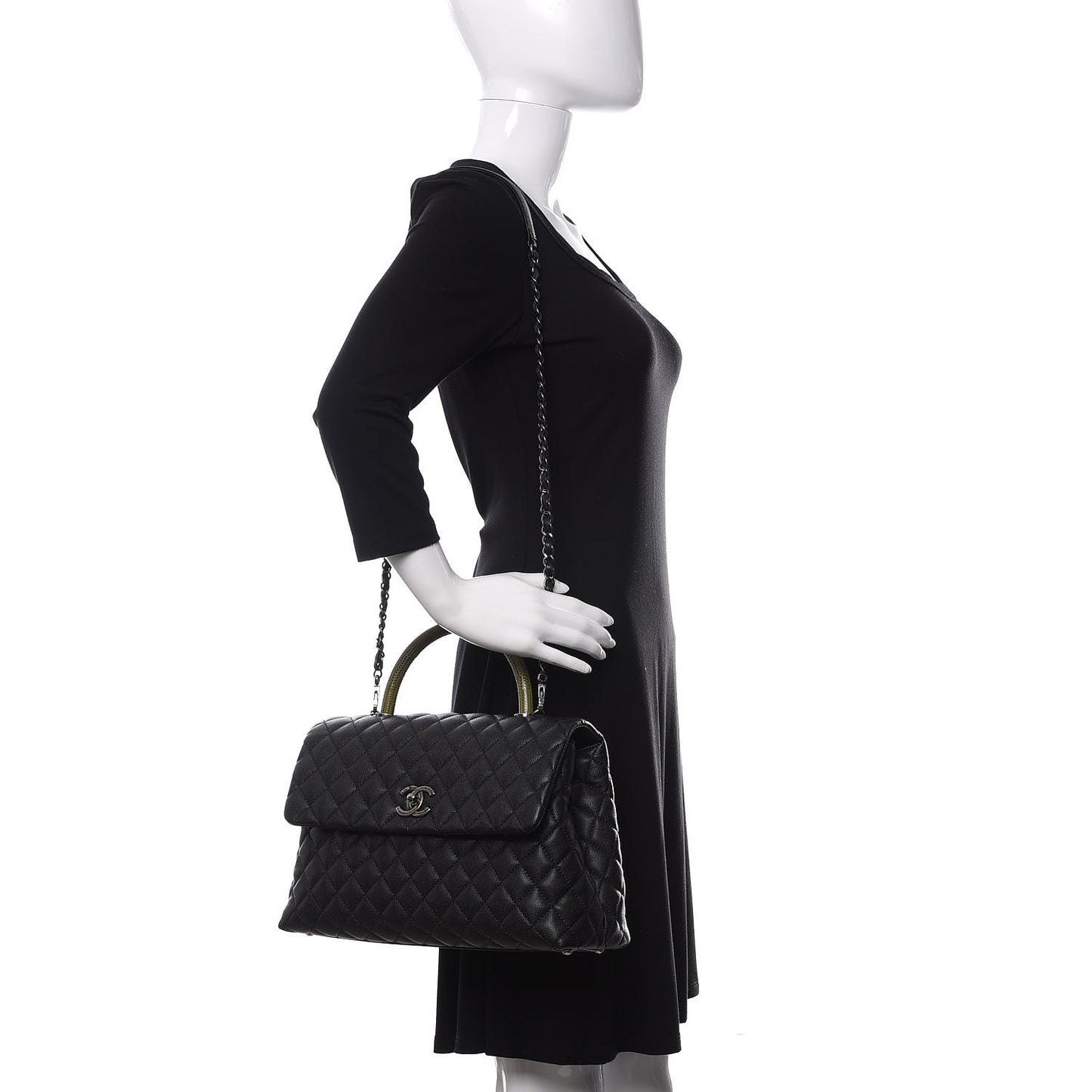 Caviar Lizard Quilted Medium Coco Handle Flap Black