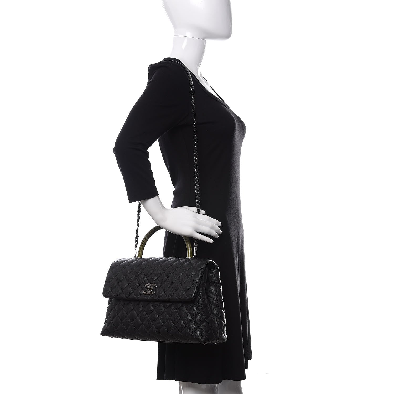 Chanel Caviar Lizard Quilted Medium Coco Handle Flap Black 2 of 11
