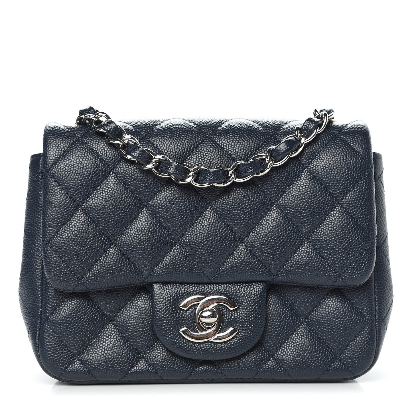 Caviar Quilted Mini Square Flap Navy