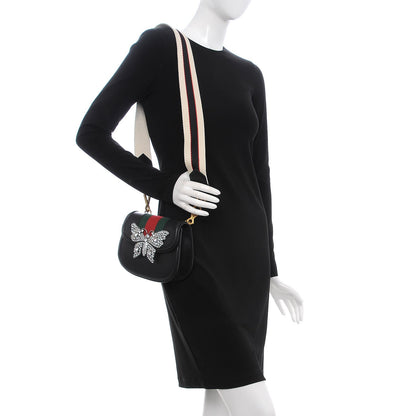 Gucci Calfskin Web Crystal Butterfly Stripe Small Totem Shoulder Bag Black 2 of 7