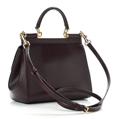 Dolce & Gabbana Lizard Calfskin Embossed Small Miss Sicily Satchel Burgundy 3 of 9