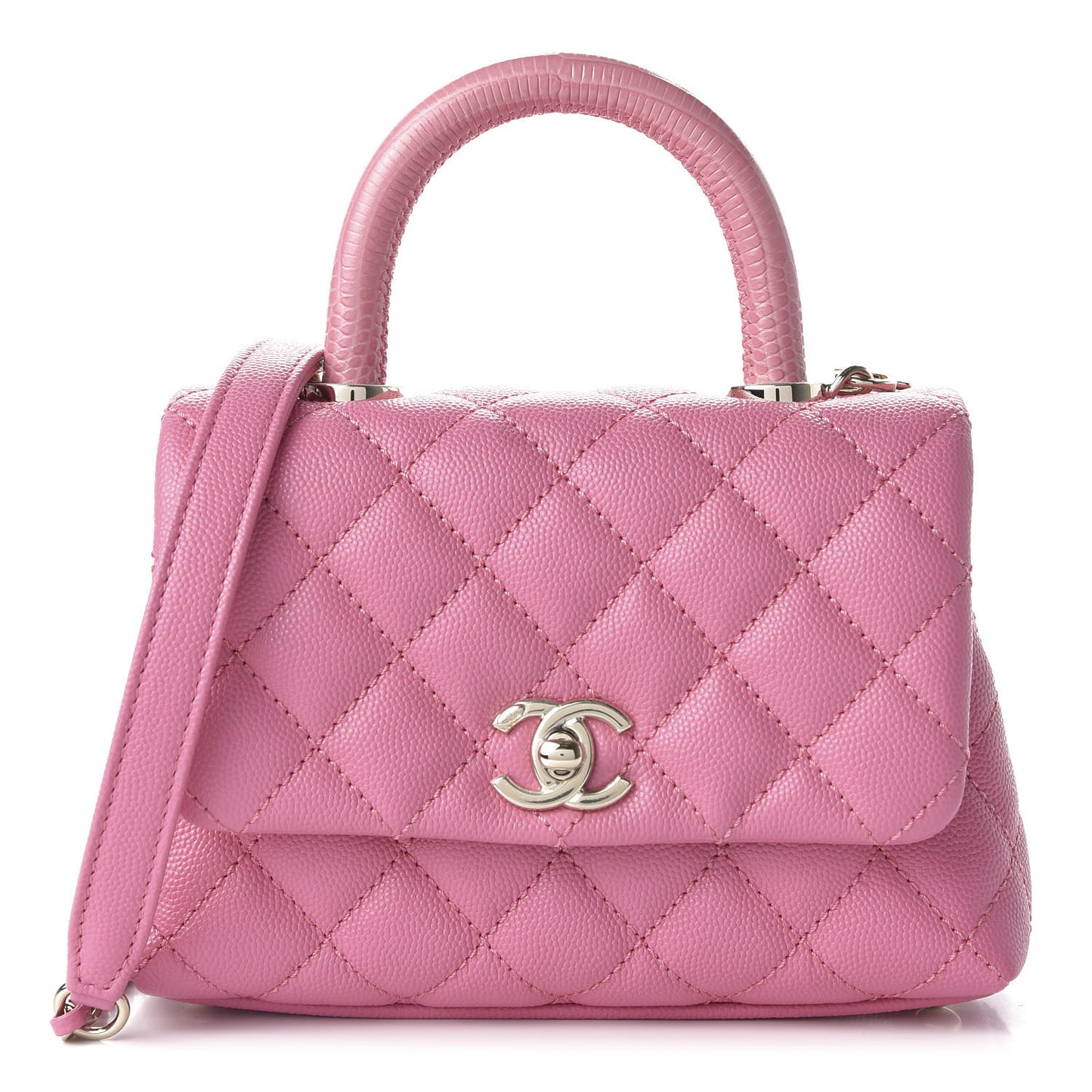Caviar Quilted Lizard Embossed Extra Mini Coco Handle Flap Pink
