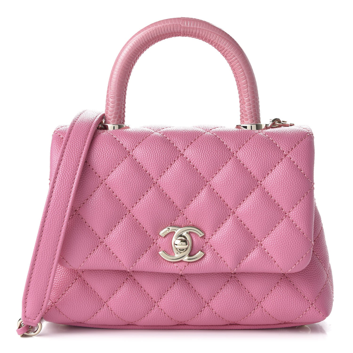 Chanel Caviar Quilted Lizard Embossed Extra Mini Coco Handle Flap Pink 1 of 11