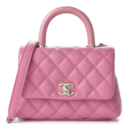 Chanel Caviar Quilted Lizard Embossed Extra Mini Coco Handle Flap Pink 1 of 11