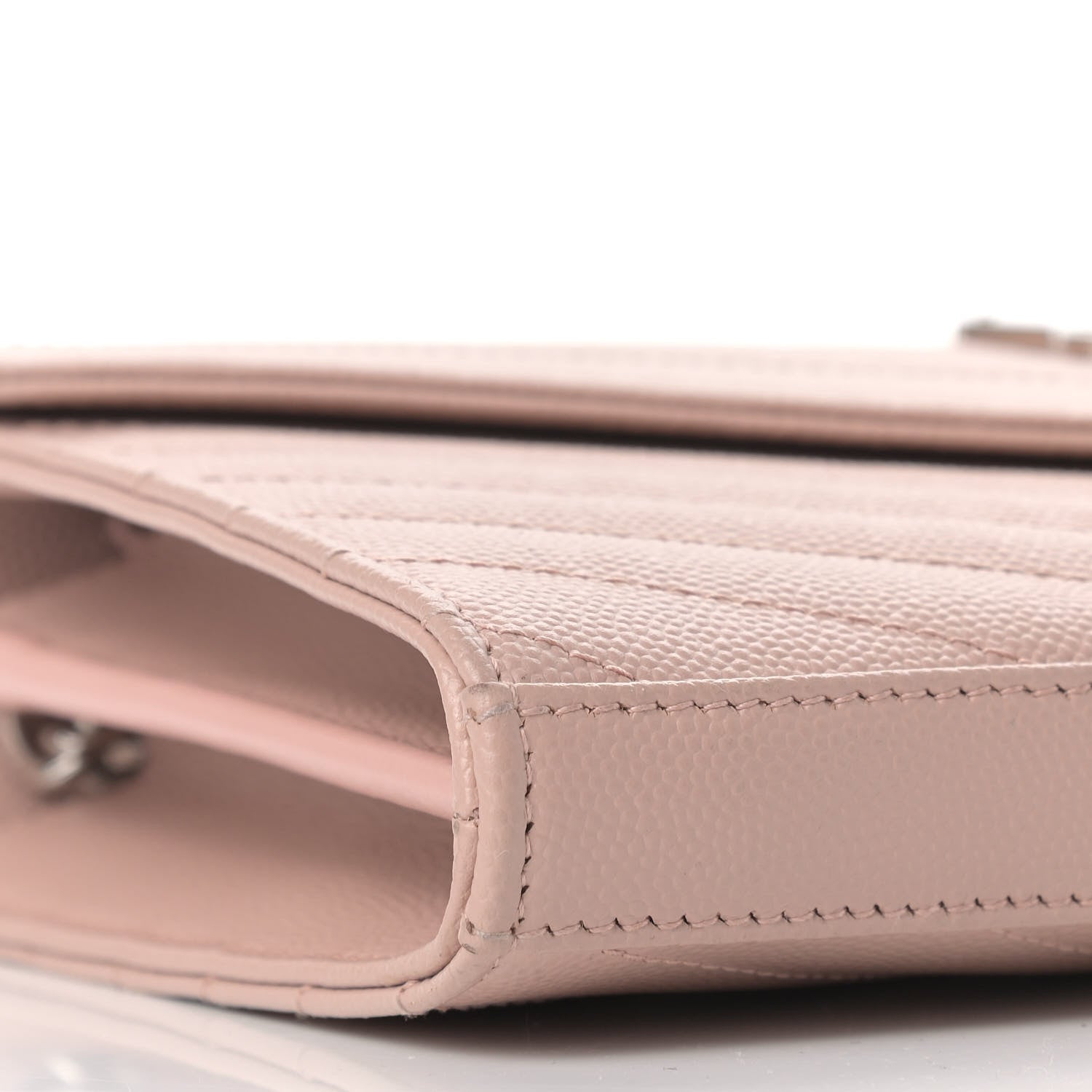 Saint Laurent Grain De Poudre Matelasse Chevron Monogram Chain Wallet Pale Pink 7 of 10