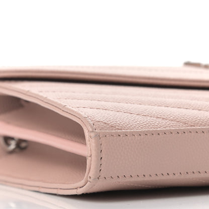 Saint Laurent Grain De Poudre Matelasse Chevron Monogram Chain Wallet Pale Pink 7 of 10
