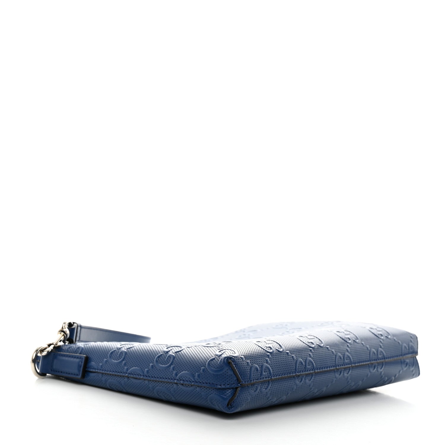 Gucci Calfskin GG Tennis Embossed Medium Wristlet Messenger Bag Intense Metal Blue 4 of 11