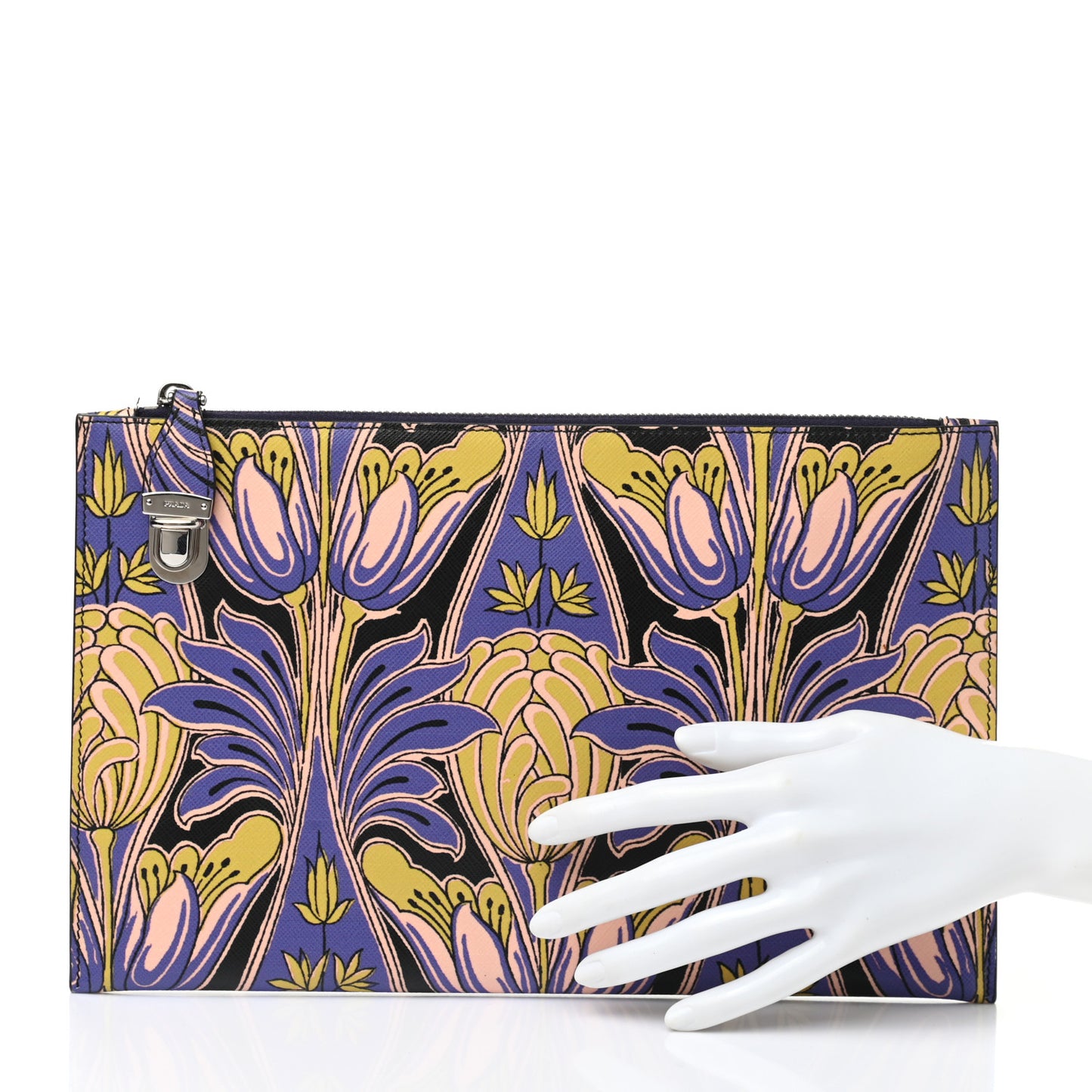 Saffiano Floral Print Flat Pouch