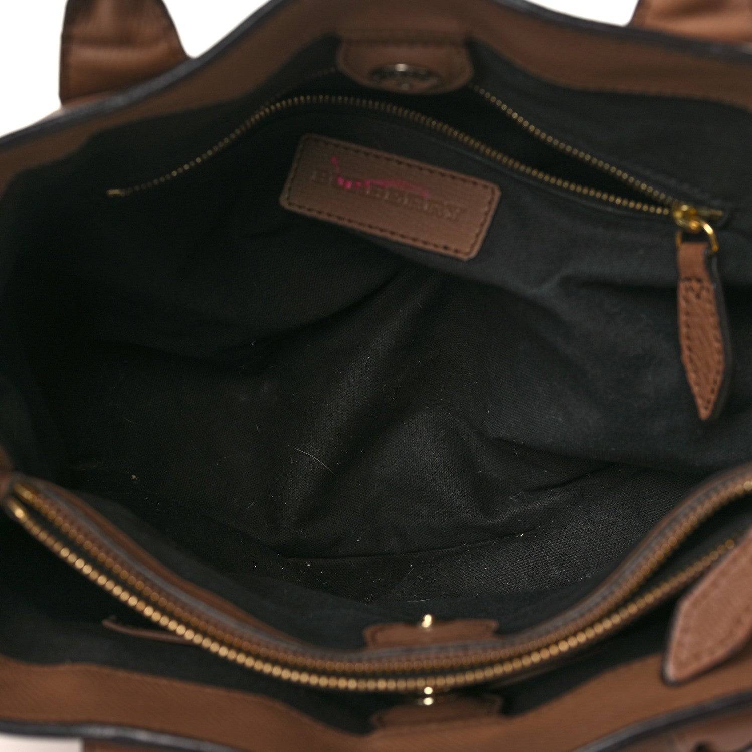 Burberry Grainy Calfskin House Check Medium Banner Tote Dark Sand 5 of 13