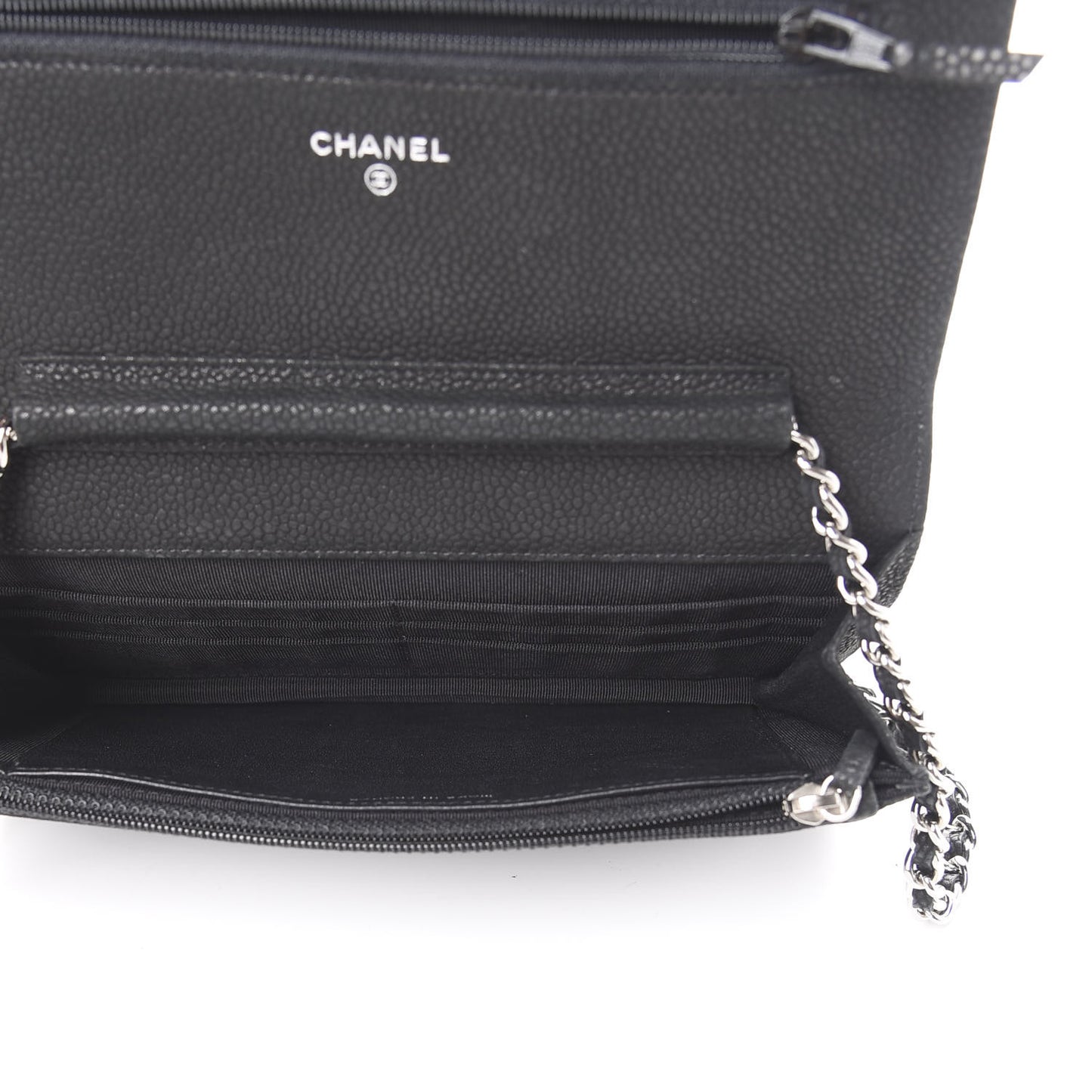 Iridescent Caviar Quilted Wallet On Chain WOC Black