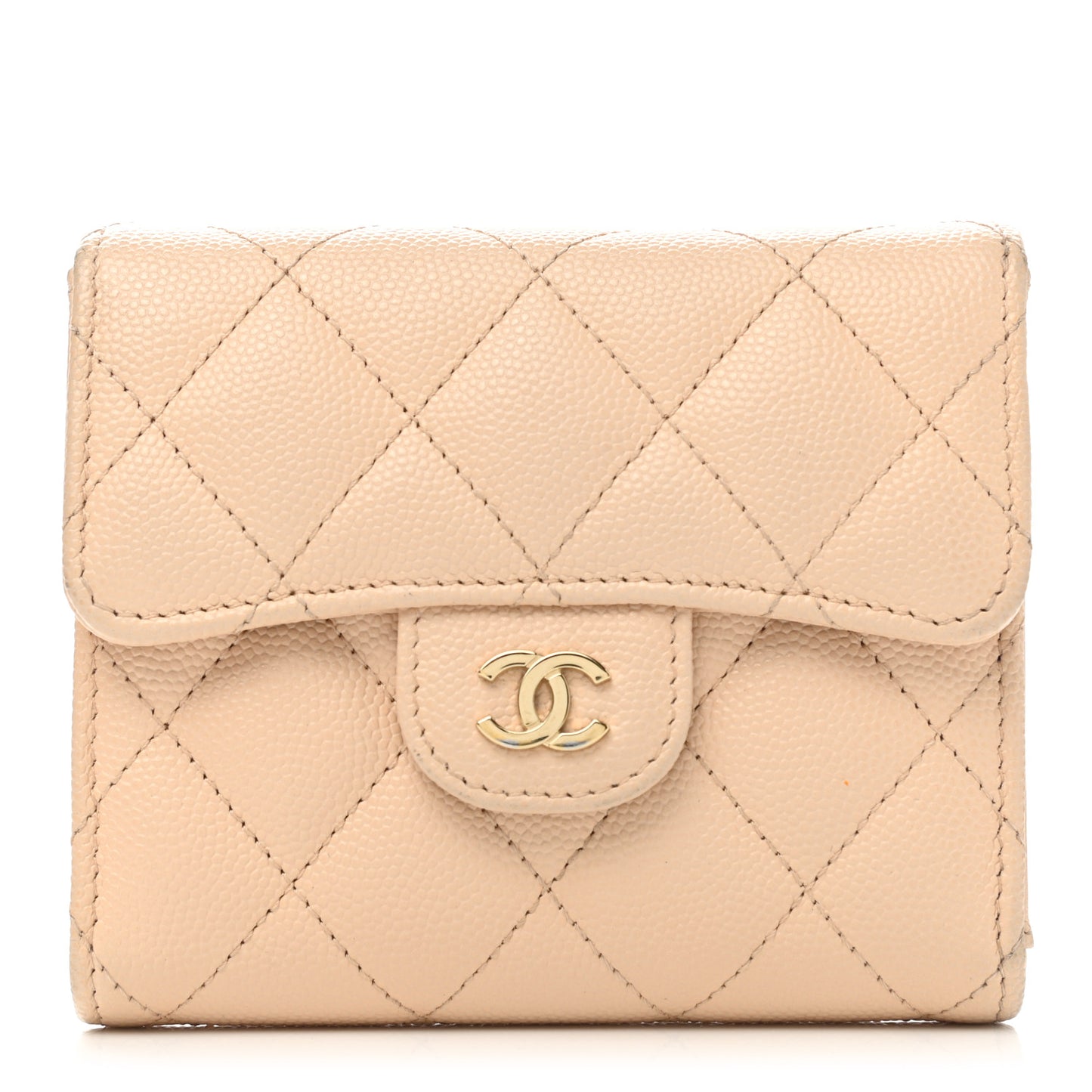 Caviar Quilted Compact Flap Wallet Beige