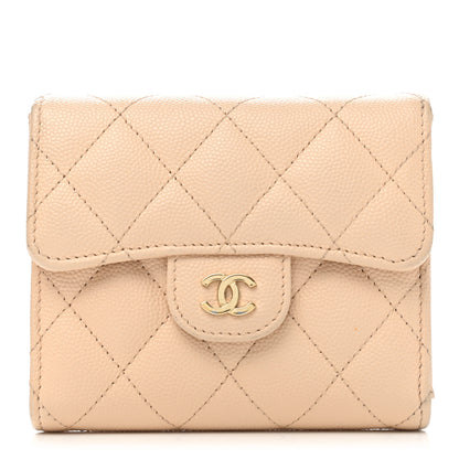 Chanel Caviar Quilted Compact Flap Wallet Beige 1 of 9