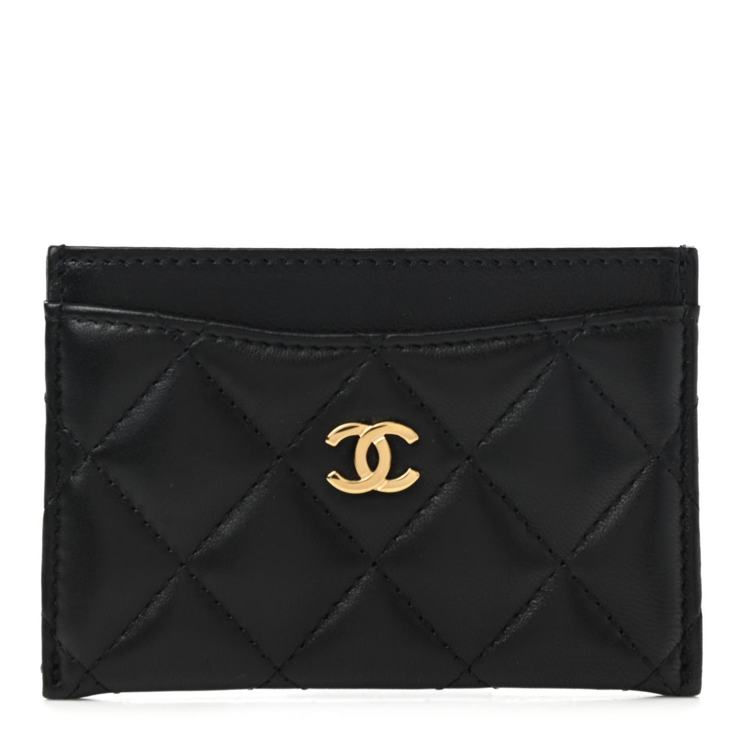 Lambskin Quilted Card Holder Black