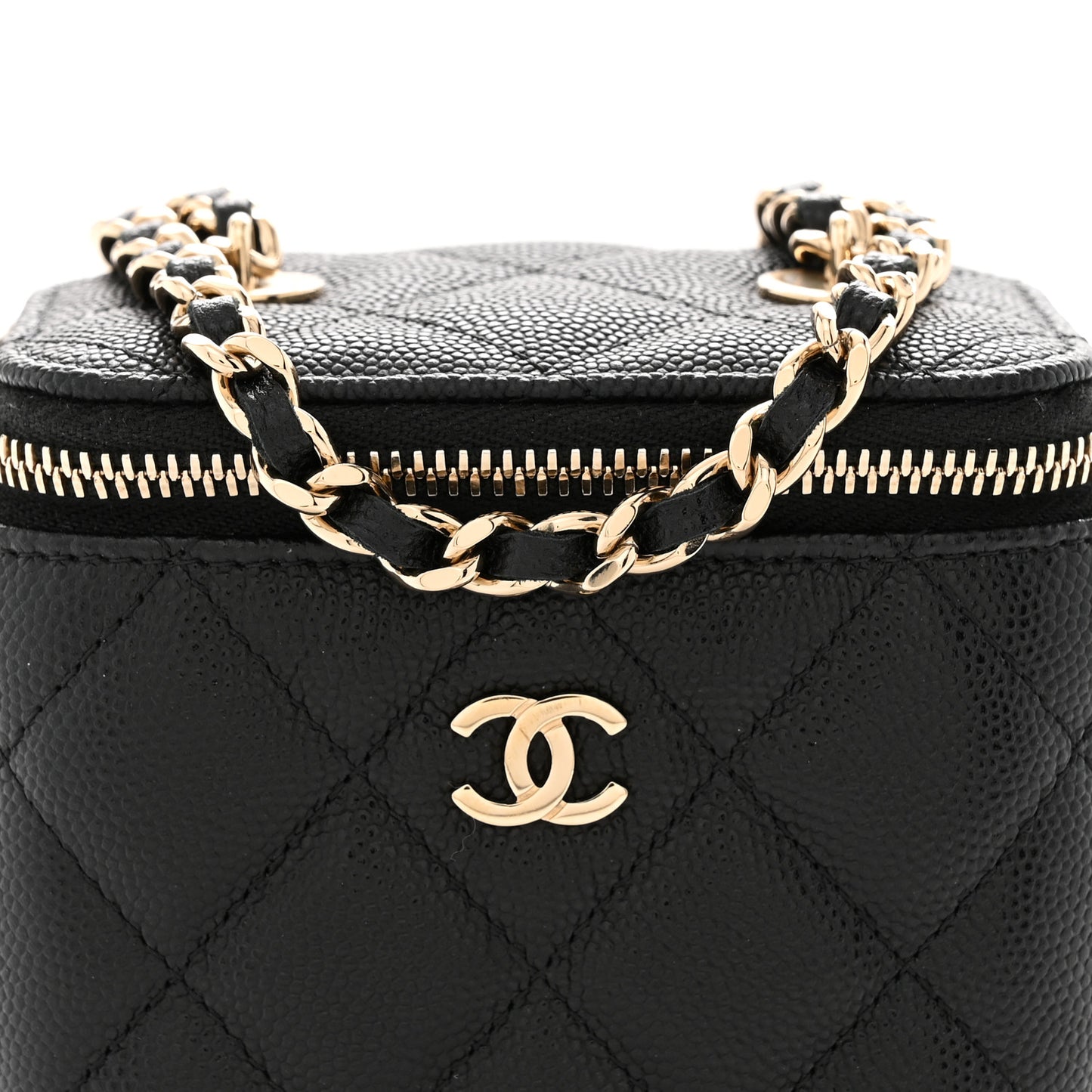 Caviar Quilted Mini Vanity Case With Chain Black