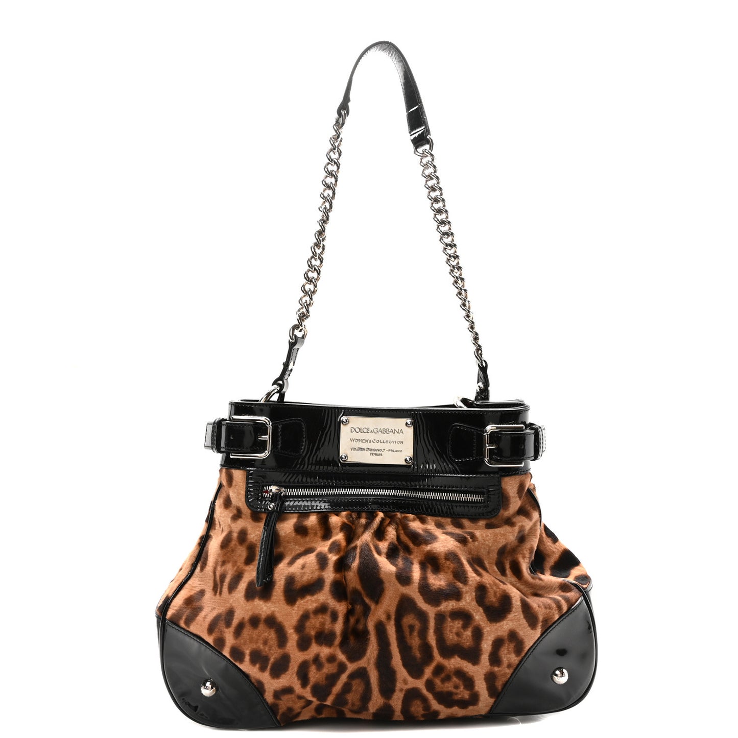 Calf Hair Leopard Print Patent Miss Silky Satchel Naturale