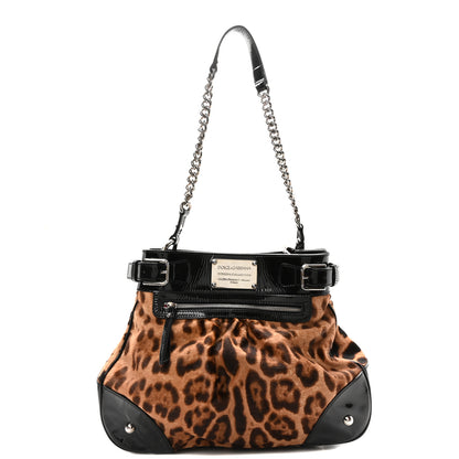 Dolce & Gabbana Calf Hair Leopard Print Patent Miss Silky Satchel Naturale 1 of 10