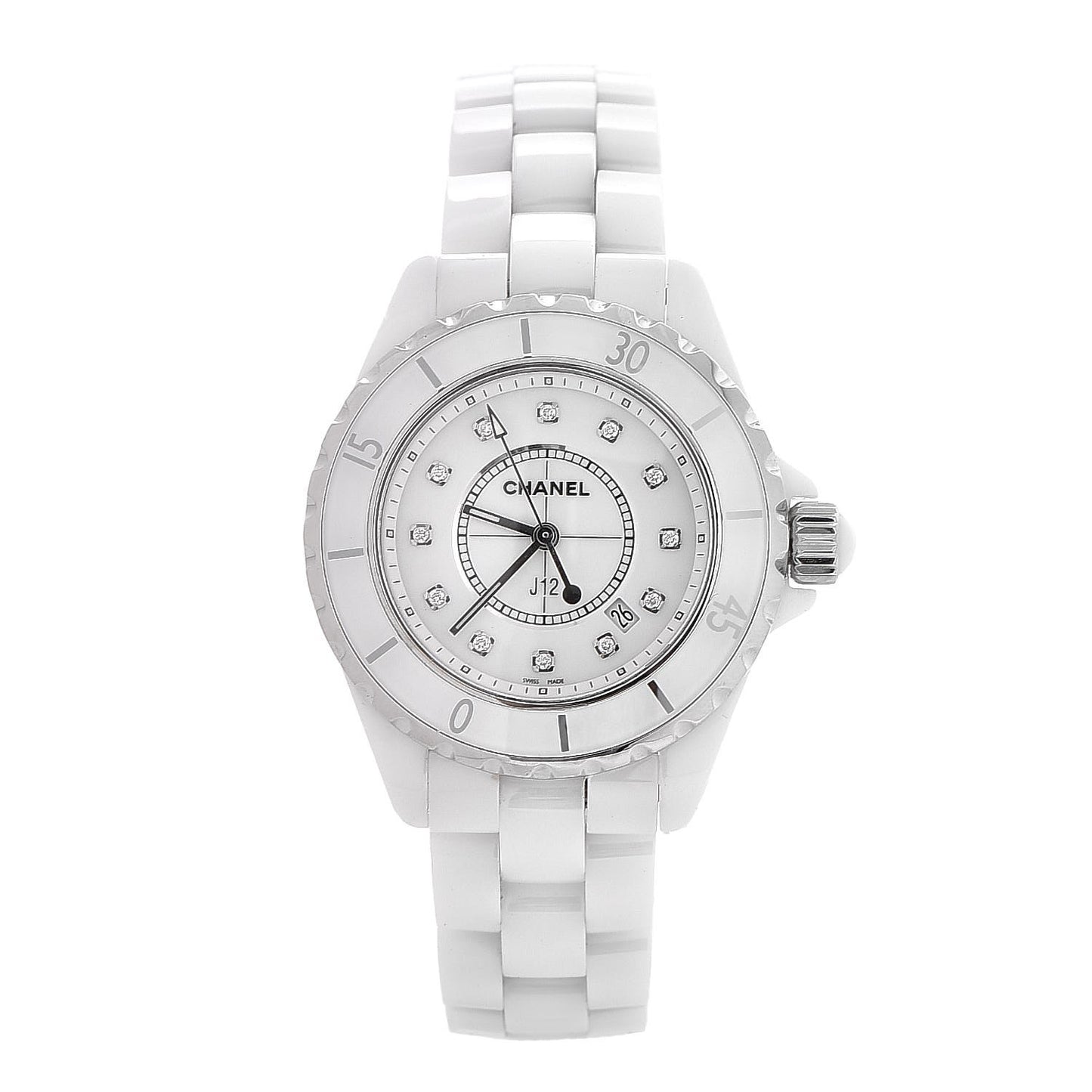 Stainless Steel Ceramic Diamond 33mm J12 Quartz Watch White