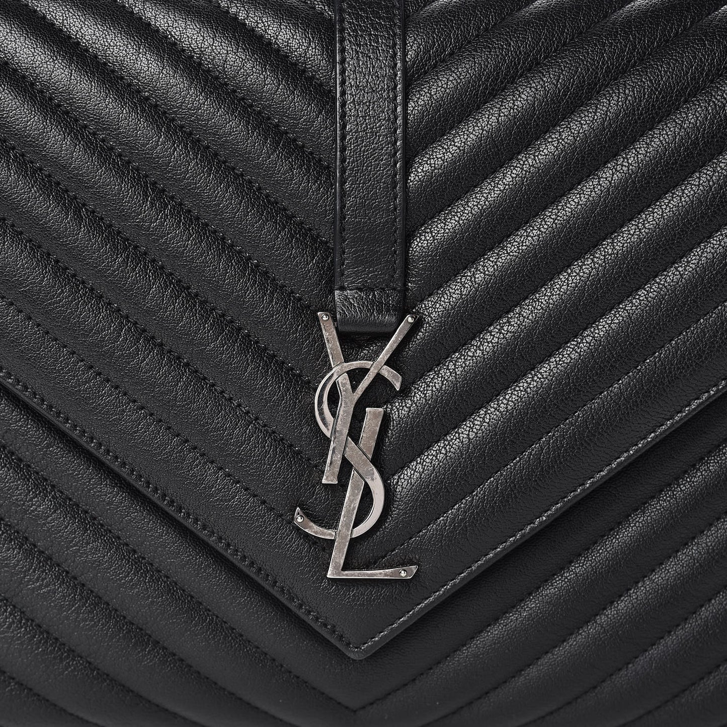 Sheepskin Matelasse Chevron Monogram Large College Satchel Black