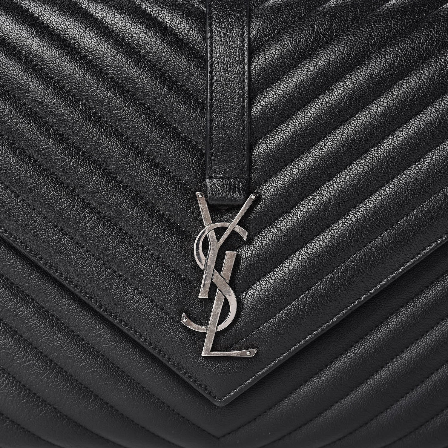 Saint Laurent Sheepskin Matelasse Chevron Monogram Large College Satchel Black 9 of 11